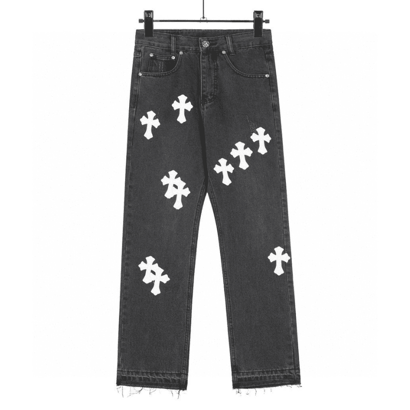 Calça Chrome Hearts Jeans Cross Patches Black White