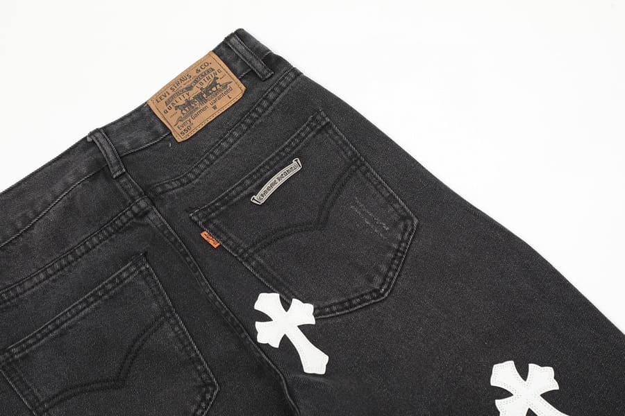 Calça Chrome Hearts Jeans Cross Patches Black White