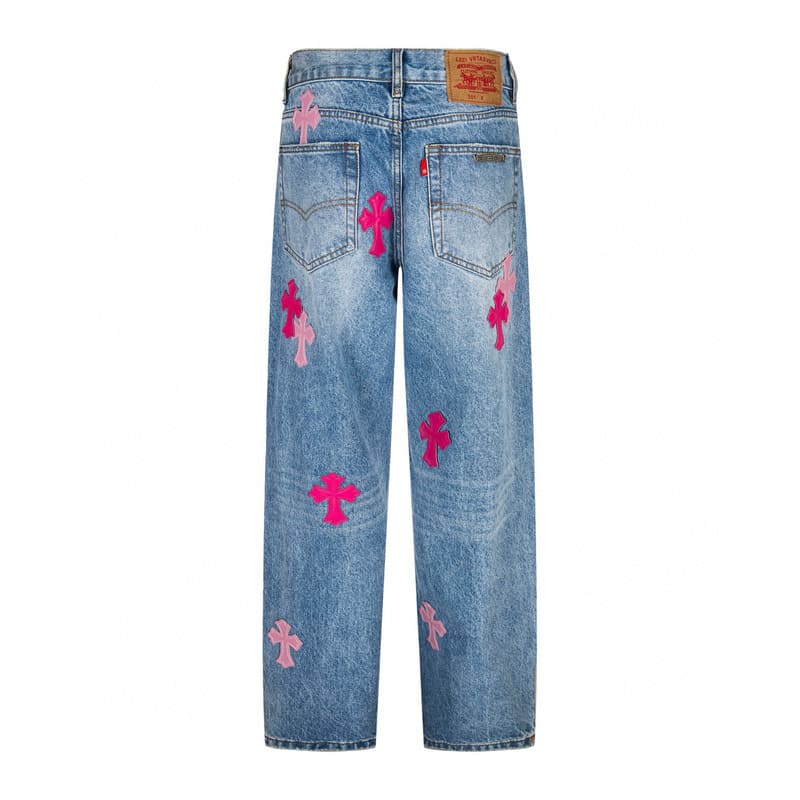 Calça Jeans Chrome Hearts Patches Cross Pink