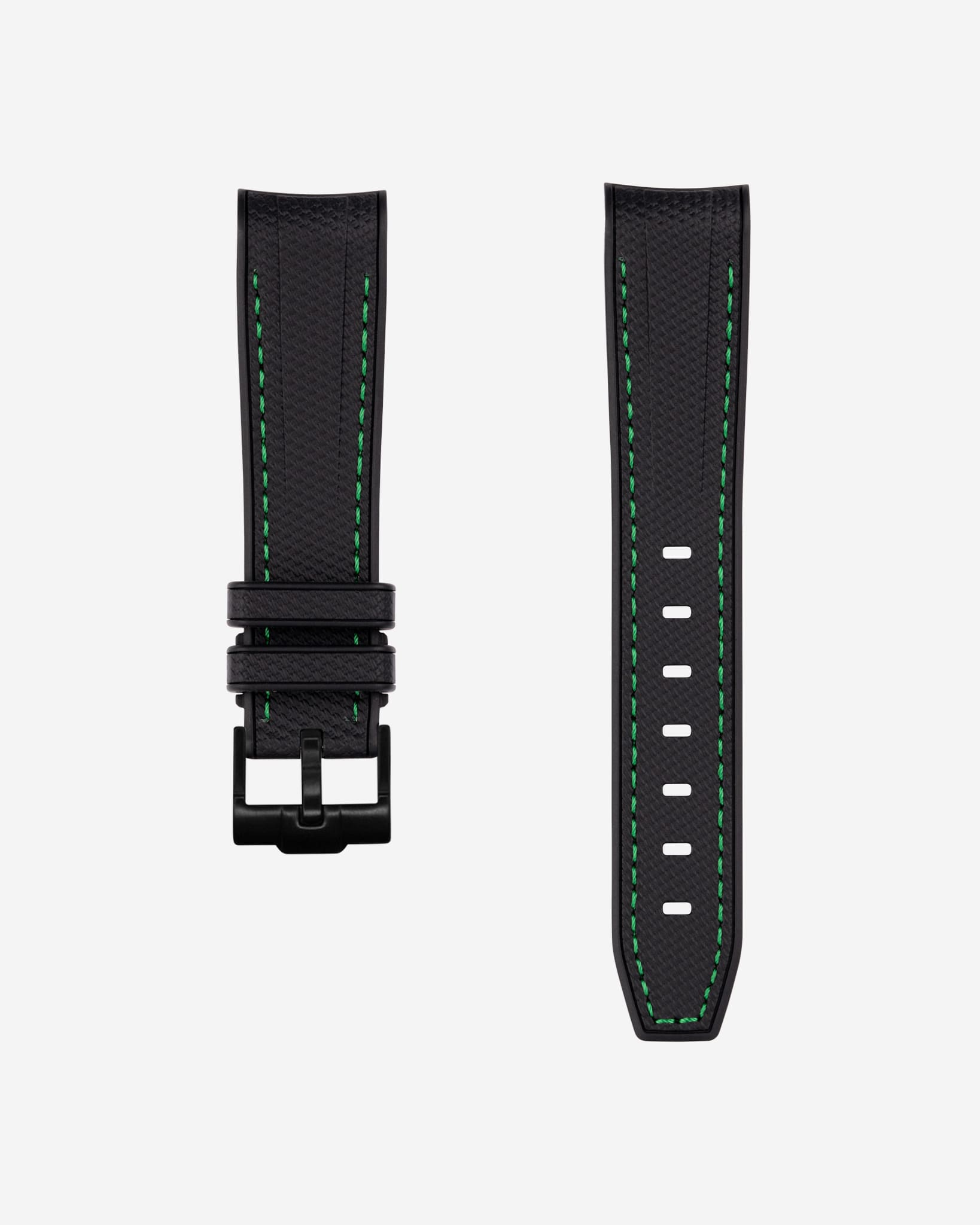 Curved Vertech Rubber Strap - Black & Green Stitches