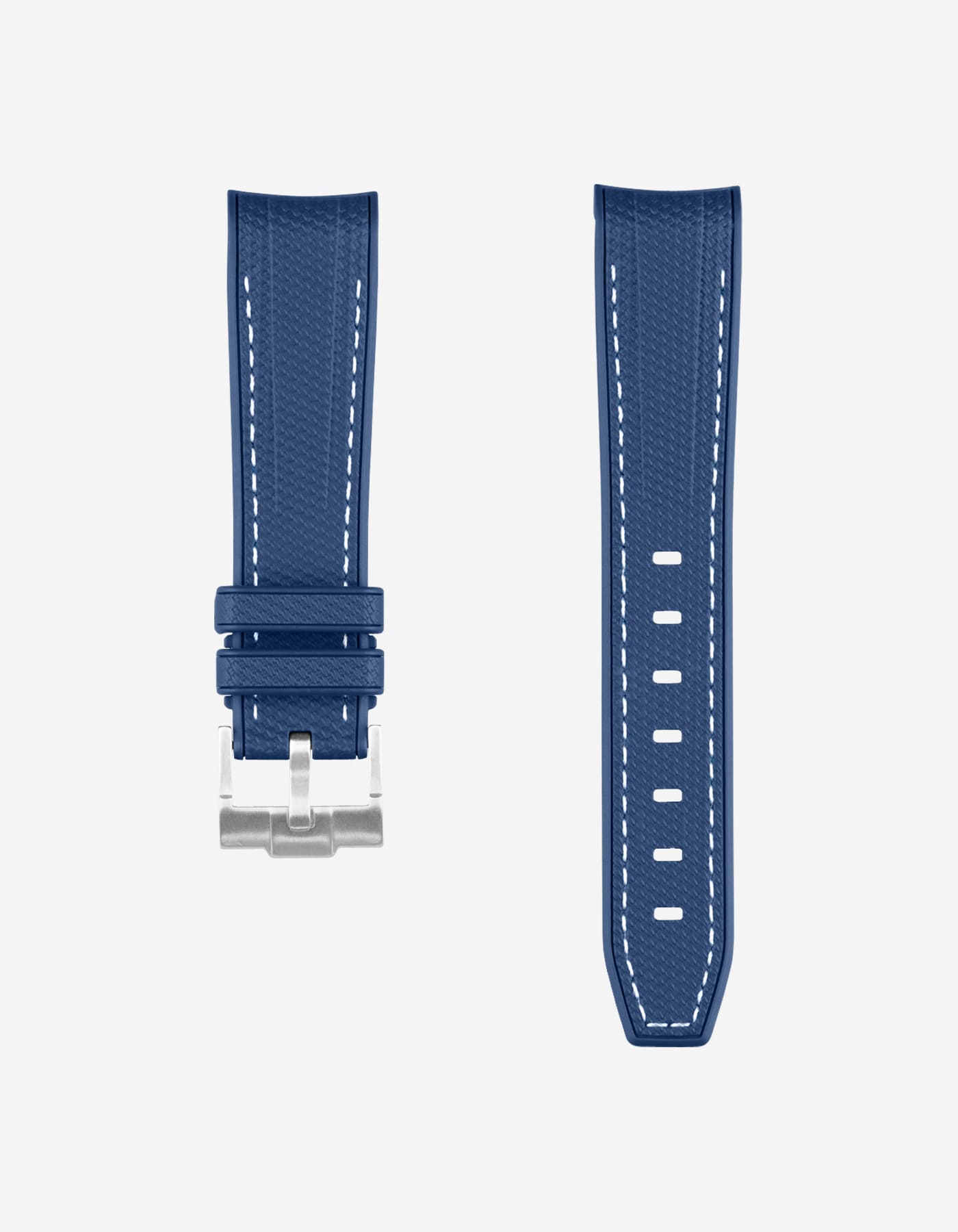 Curved Vertech Rubber Strap - Blue & White Stitches