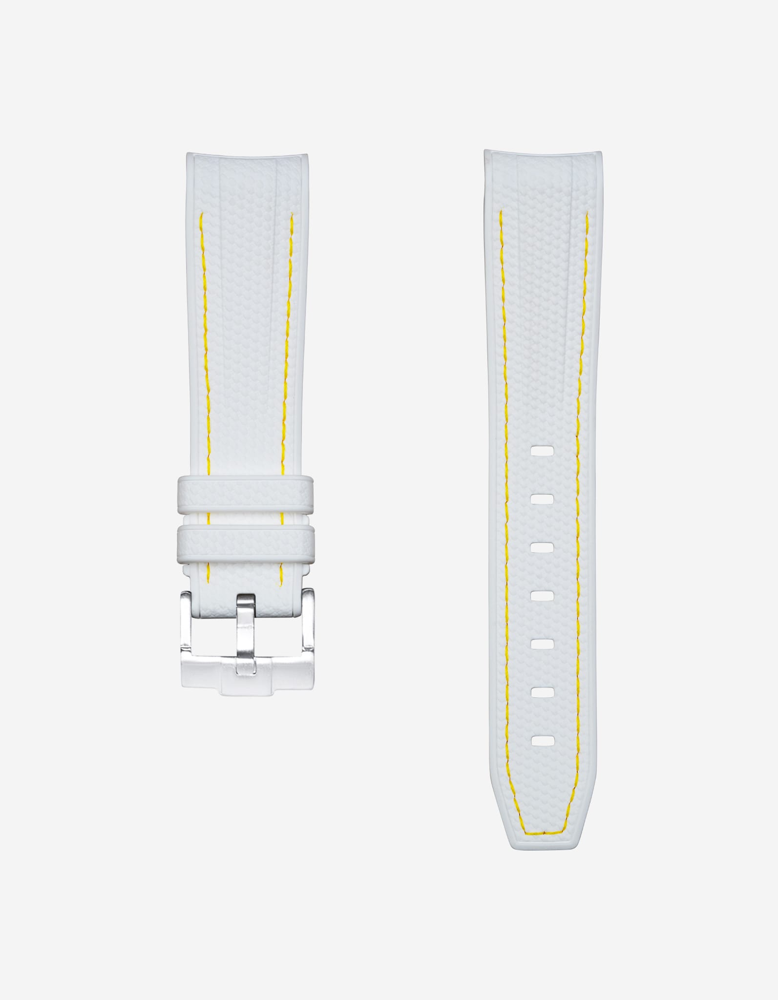 Curved Vertech Rubber Strap - White & Yellow Stitches