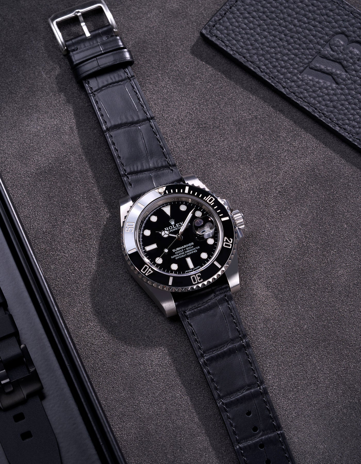 Black Embossed Alligator Leather Strap 18mm-21mm