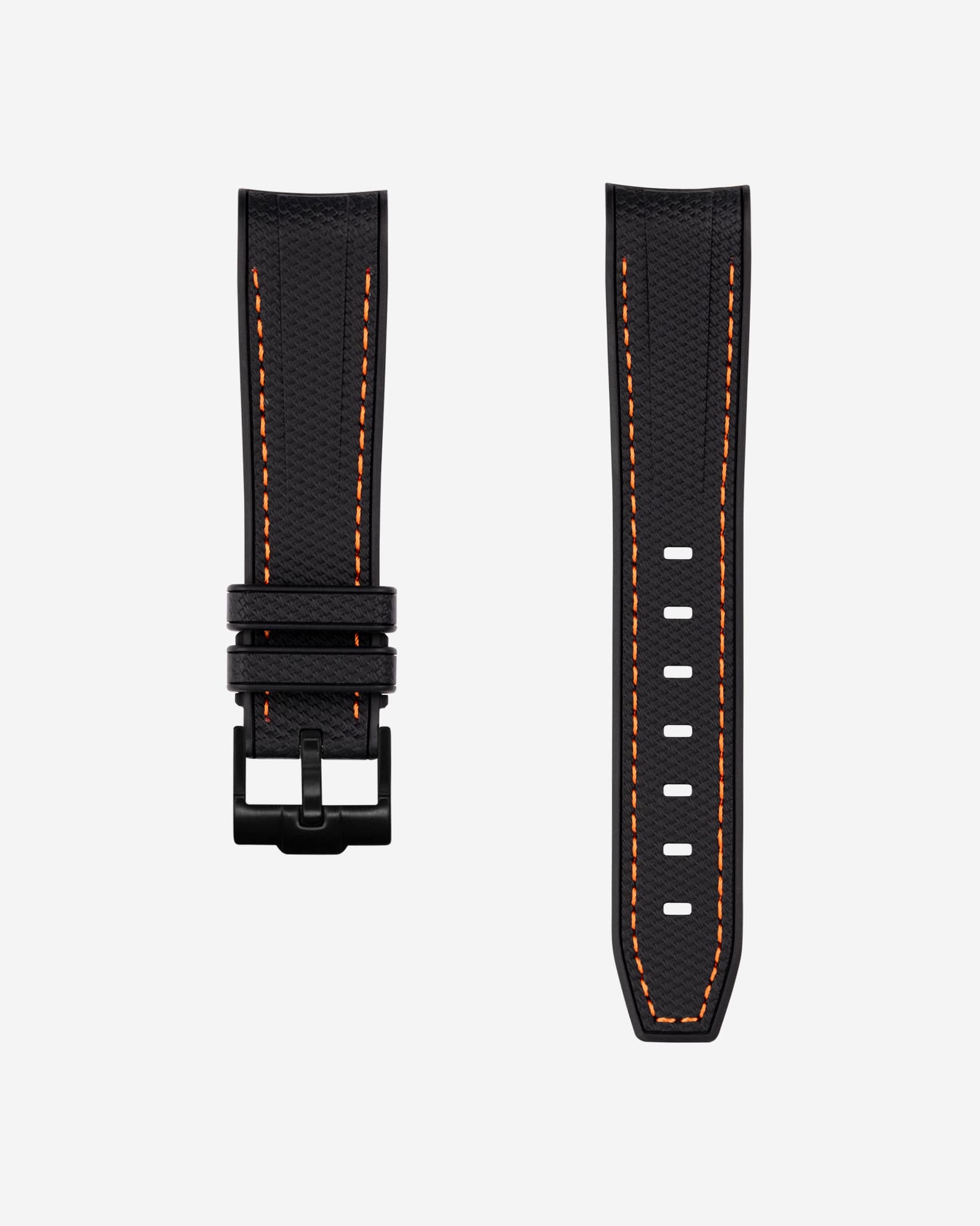 Curved Vertech Rubber Strap - Black &amp; Orange Stitches
