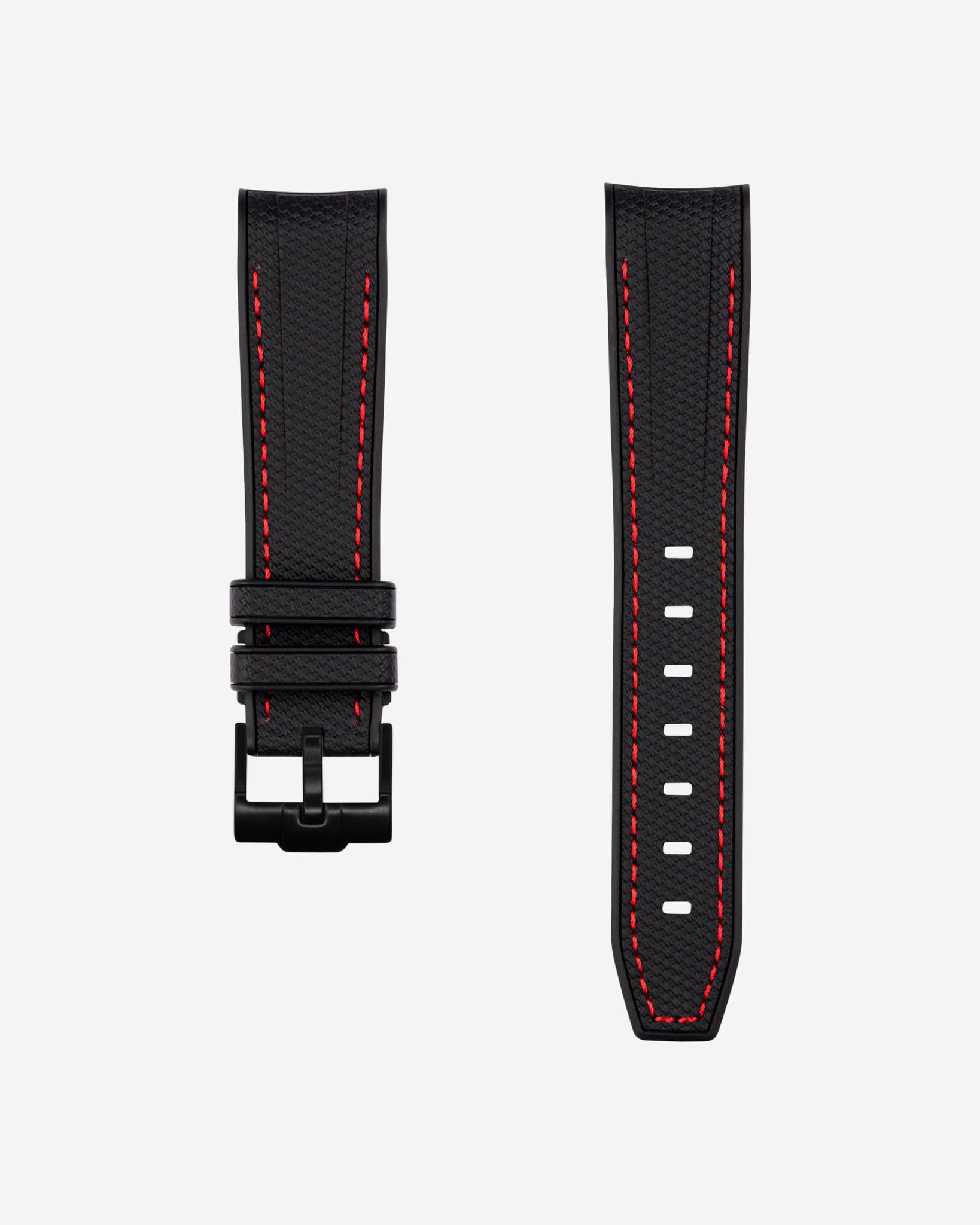 Curved Vertech Rubber Strap - Black &amp; Red Stitches