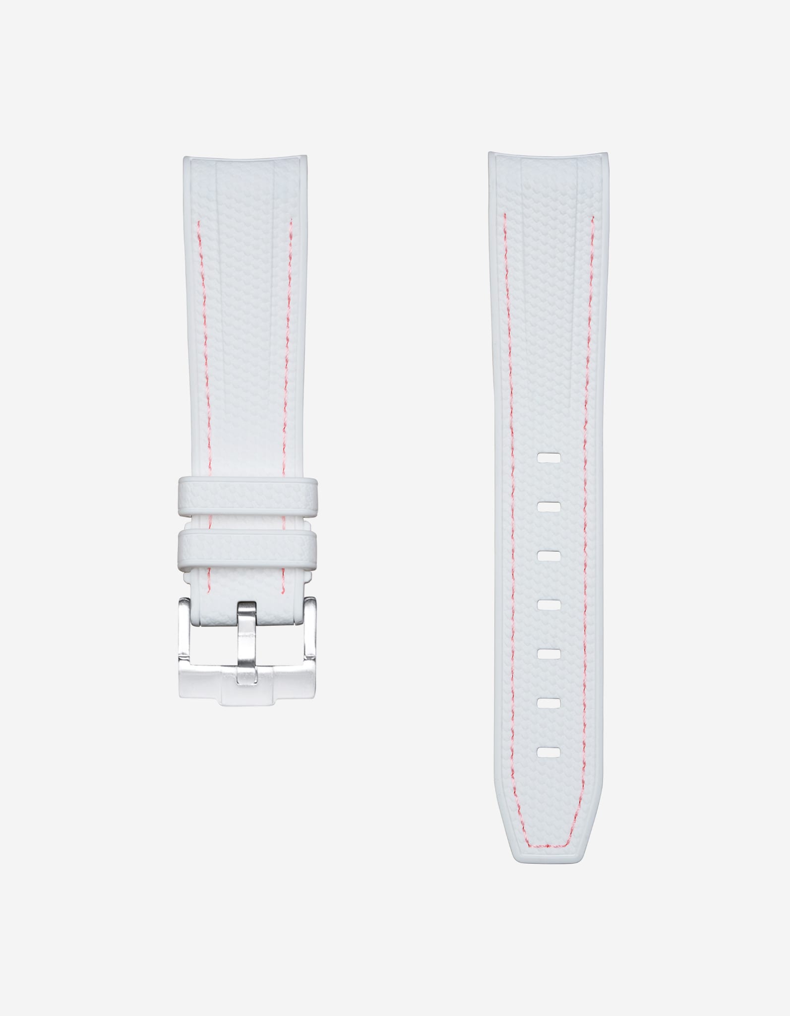 Curved Vertech Rubber Strap - White &amp; Pink Stitches