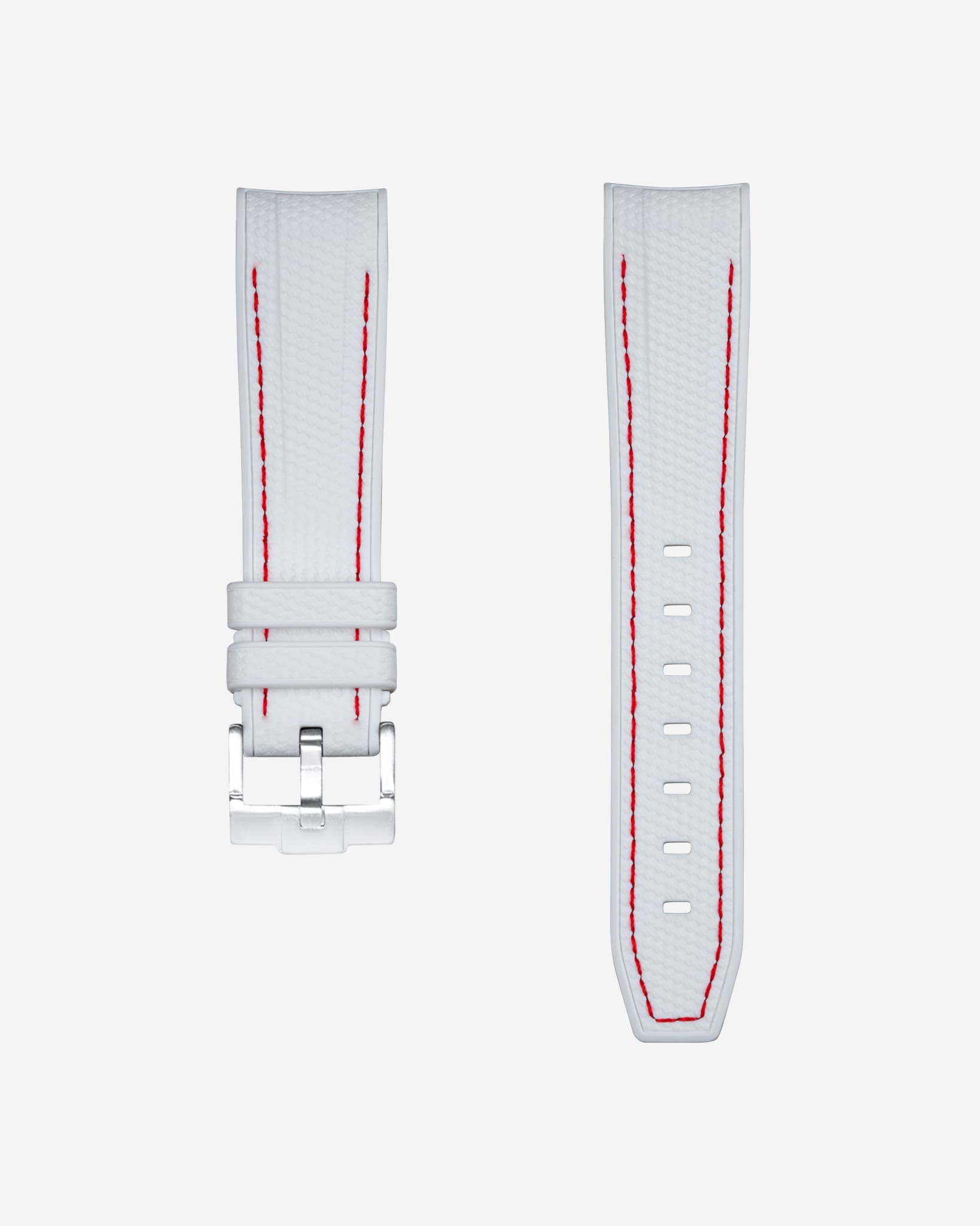 Curved Vertech Rubber Strap - White &amp; Red Stitches
